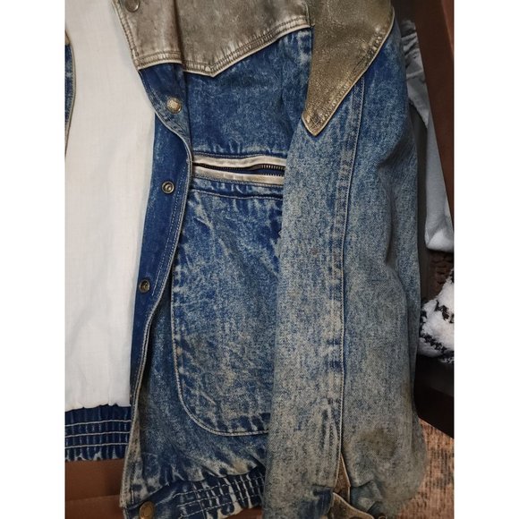 Vintage Denim and Leather Jacket Dual Control 80s Size Estimate Large - Picture 2 of 6